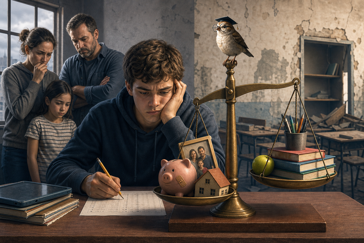 Editorial illustration for Un análisis vincula el retroceso de PISA con la huella de la Gran Recesión en familias y escuelas