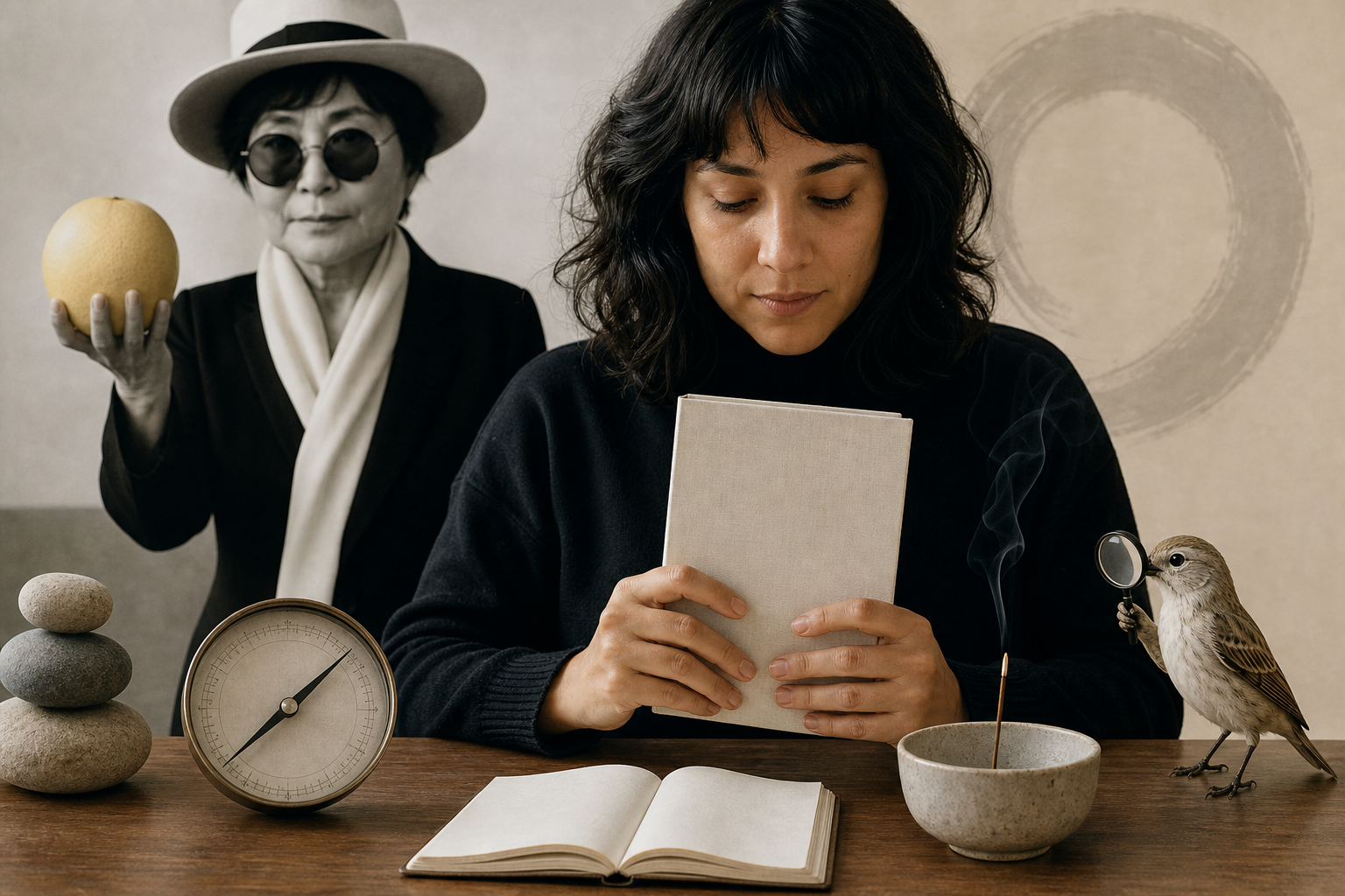 Editorial illustration for Un ensayo presenta el poemario «Y por brújula, un reloj» como libro, instrucciones y ritual