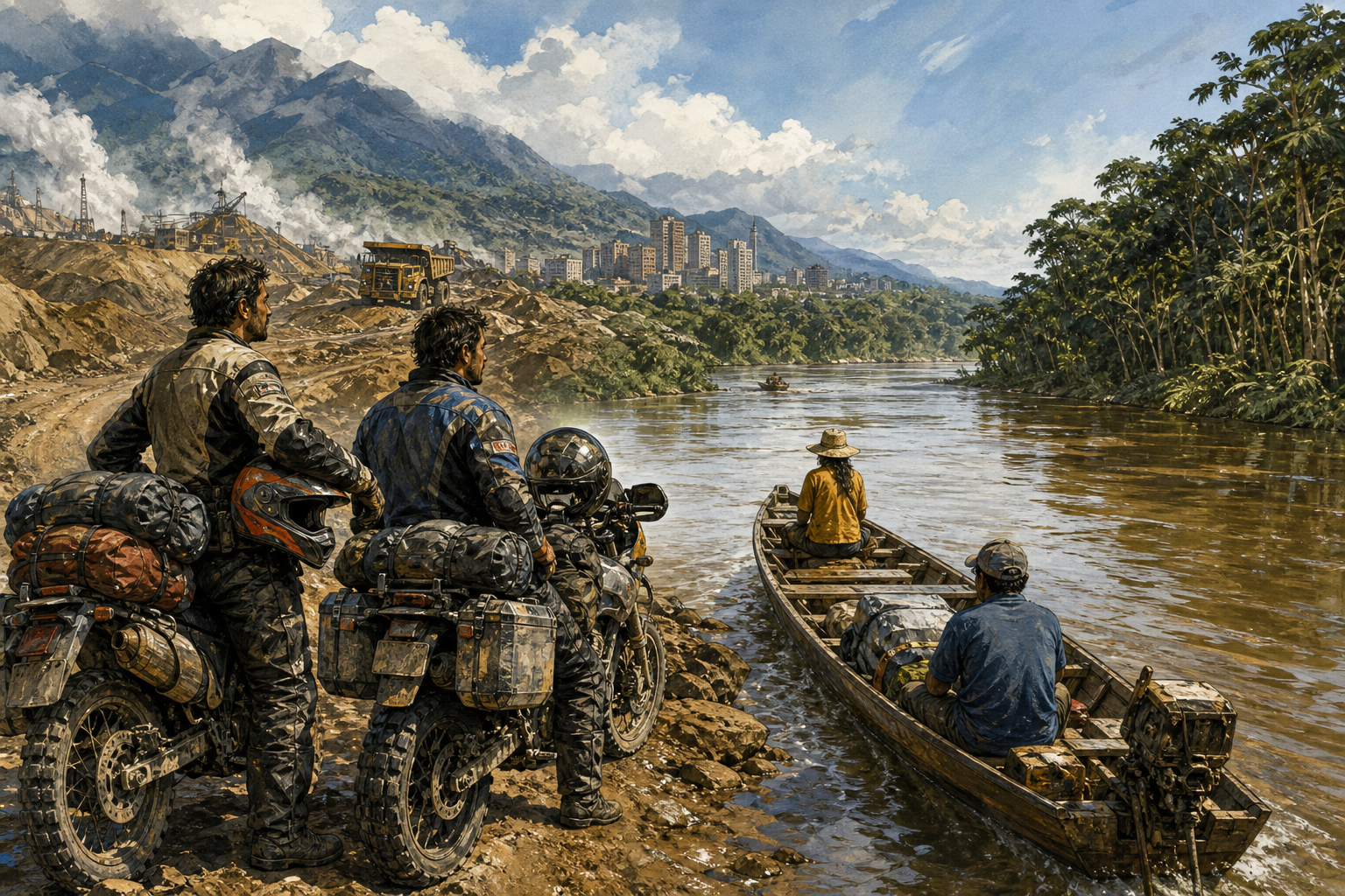 Editorial illustration for Una travesía en moto por Venezuela y el Amazonas
